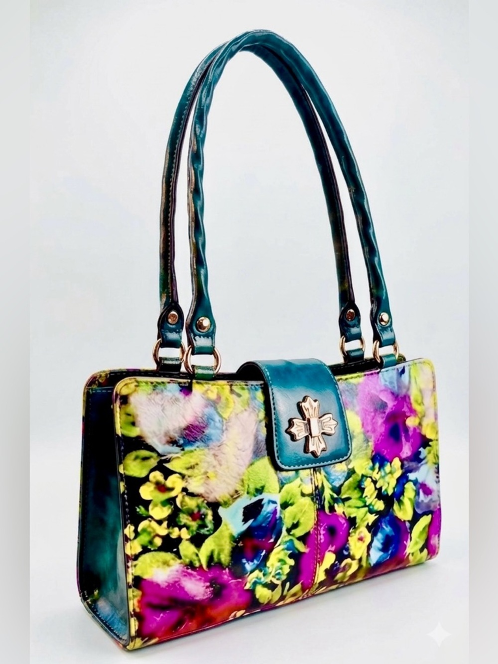 Patricia Nash Rosina Leather Satchel Deep Blue Nature w/ Blue Coral